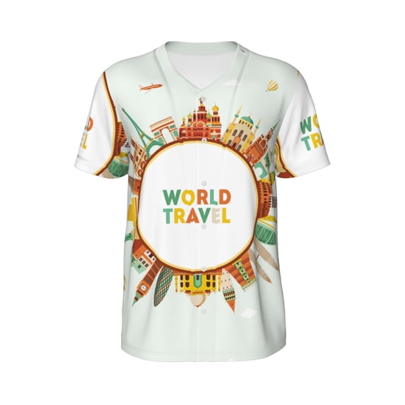 Haiem Hip Hop Hipster Baseball Jersey Button Down Shirts Sports Uniforms Men Women Jersey(World Travel3,XX-Large)