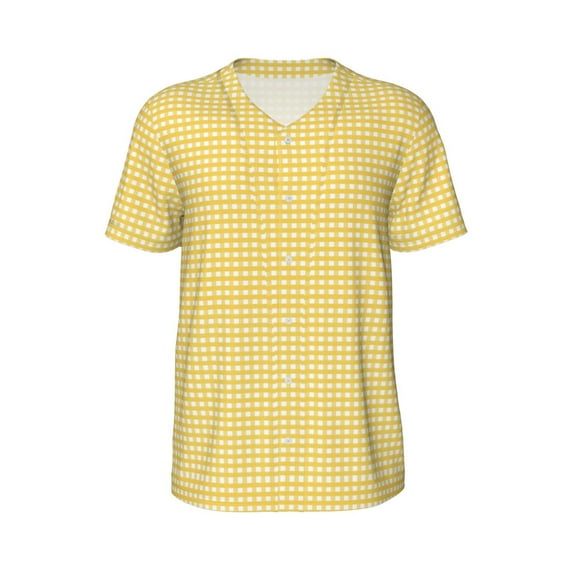Haiem Hip Hop Hipster Baseball Jersey Button Down Shirts Sports Uniforms Men Women Jersey(Yellow Gingham,4X-Large)