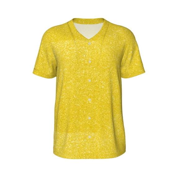 Haiem Hip Hop Hipster Baseball Jersey Button Down Shirts Sports Uniforms Men Women Jersey(Yellow Glitter,Large)