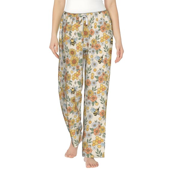 Haiem Hippie Bee Honeycomb Women's Pajama Pants Ultra Lightweight Pjs Bottoms Sleepwear Bottom Pants With Pocket Drawstring-Small