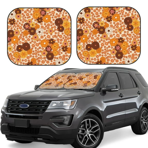 Haiem Hippie Ditsy Floral Car Windshield Sun Shade (2 Pieces) Foldable Windshield Sun Shade Car Accessories for Truck SUV Pickup-Medium