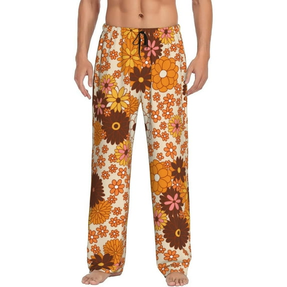 Haiem Hippie Ditsy Floral Men's Pajama Pants Ultra Lightweight Pjs Bottoms Sleepwear Bottom Pants with Pocket Drawstring-Large