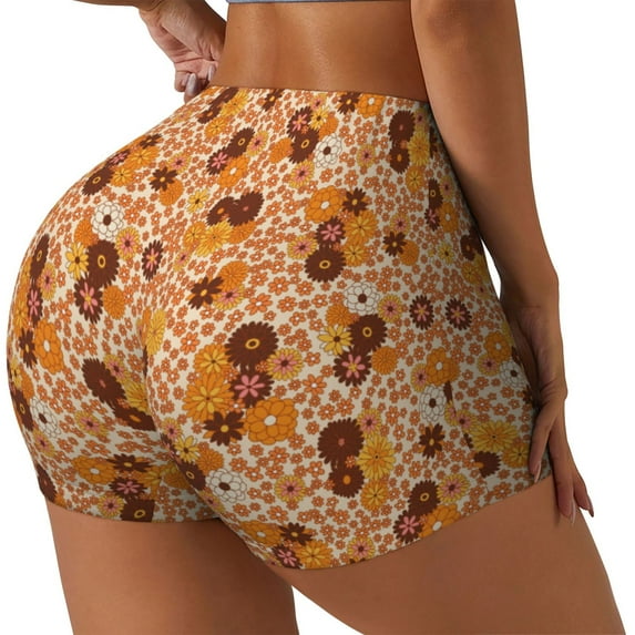 Haiem Hippie Ditsy Floral No Front Seam Biker Shorts for Women Yoga Workout Gym Bike Shorts with Tummy Control Moisture-Wicking-