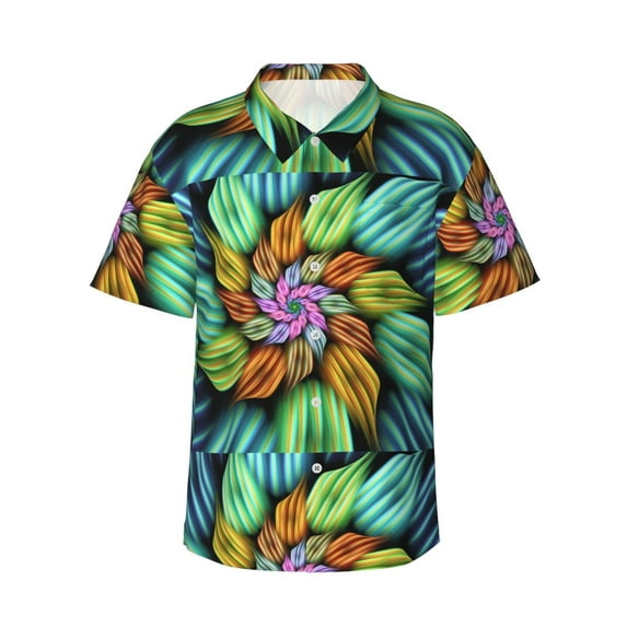 Haiem Hippie Style Printed Hawaiian Shirt for Men - Men’s Casual Beach Summer Shirts - Stretch Fabric with Modern Fit-Medium