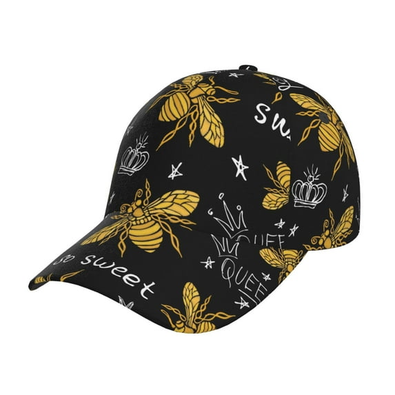 Haiem Hohey Bee Golden Embroidery Baseball Cap Dad Hat Cotton Soft Adjustable Fashion Hats for Men Women Unisex Style Headwear