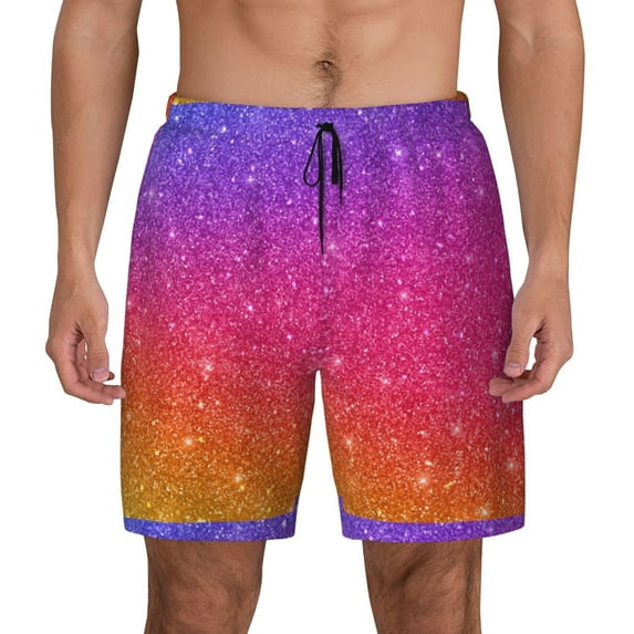 Haiem Holiday Shiny Mens Swim Trunks with Compression Liner 2 in 1 Swimming Shorts Stretch Swimwear Quick Dry,Board Shorts-Large