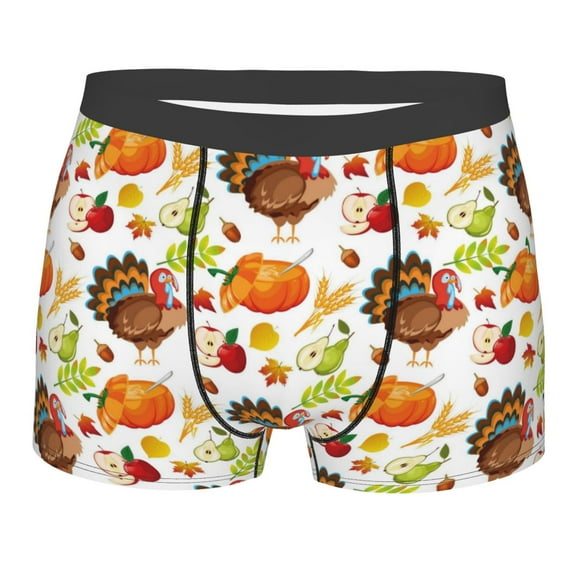 Haiem Holiday Thanksgiving Turkey Apple Family Dinner Men's Boxer Briefs, Every Day Comfort Stretch Cotton Moisture-Wicking Underwear-Medium