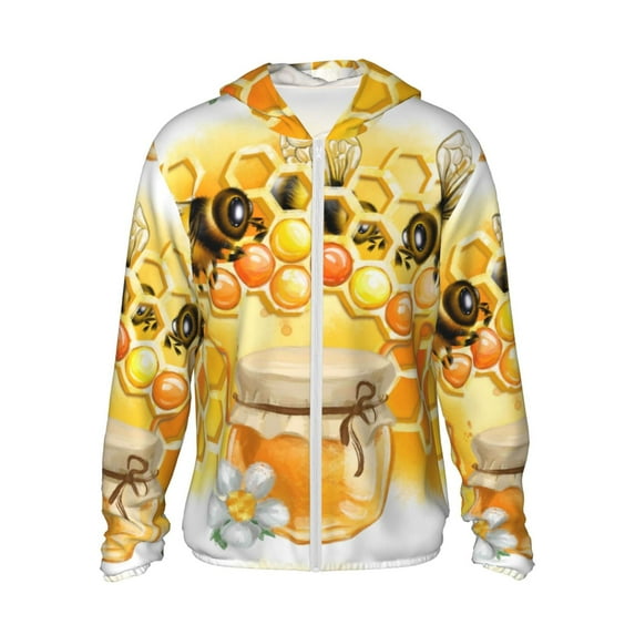 Haiem Honey Bee UPF 50+ Fishing Shirts for Men Long Sleeve UV Sun Protection Hoodie Non-Mask Outdoor Hiking Shirts