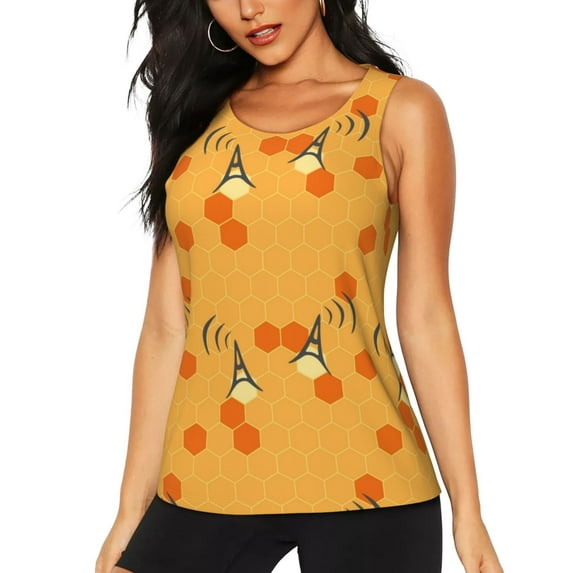 Haiem Honeycomb Printed Women's Workout Tank Top, Quick-Dry Sleeveless Gym Shirt, Breathable Lightweight Athletic Top for Running, Yoga, and Casual Wear-Large