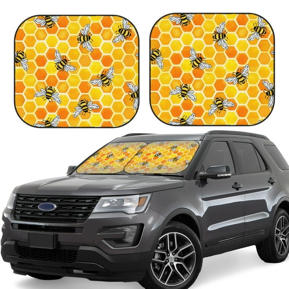 Haiem Honeycombs Windshield Sun Shade: Universal Foldable 2-Piece Car Front Window Sunshade - Blocks Uv Rays, And Reduces Heat,Essential Car Accessory Large