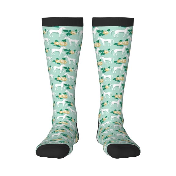 Haiem Horse And Flower Socks, Funny Novelty Crazy Design Cotton Socks Sports Socks Knee High Socks For Men, Women,1Pairs - Gift For Working Friends