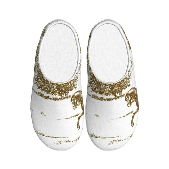 Haiem Horse Rider In Field Print Women's Fuzzy Memory Foam House Slipper Cozy Home Footwear Non-slip Winter Slippers-44/45