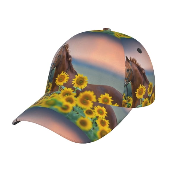 Haiem Horse Sunflowers Baseball Cap Dad Hat Cotton Soft Adjustable Fashion Hats for Men Women Unisex Style Headwear