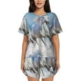 thumbnail image 1 of Haiem Horses Running Through The Water Pattern Pajama Set for Women 2 Piece Lounge Set Short Sleeve Tops and Shorts Soft Sleepwear-Medium, 1 of 7