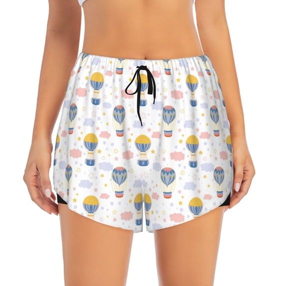 Haiem Hot Air Balloon Women's 2 in 1 Running Shorts - Lightweight Athletic Workout Gym Yoga Breathable Sports Shorts Liner with Phone Pockets-Small
