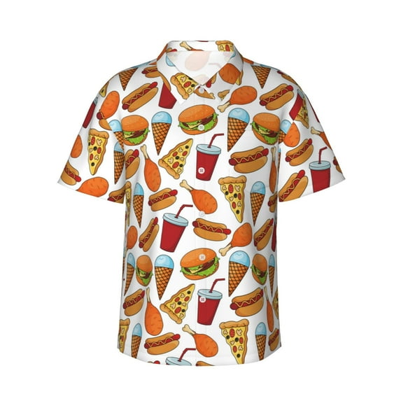 Haiem Hot Dog Burger Printed Hawaiian Shirt for Men - Men’s Casual Beach Summer Shirts - Stretch Fabric with Modern Fit-Large