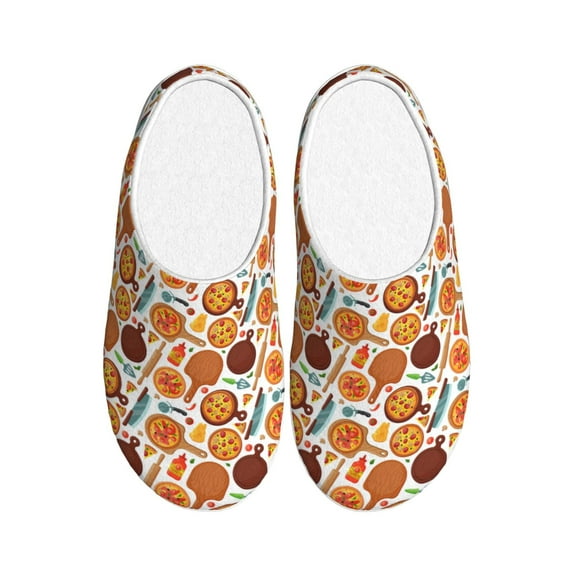 Haiem Hot Fresh Pizza Print Women's Fuzzy Memory Foam House Slipper Cozy Home Footwear Non-slip Winter Slippers-35/36