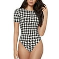 thumbnail image 1 of Haiem Houndstooth Black And White Women's Crew Neck Short Sleeve Bodysuit Tops Stretchy Slim Basic-XX-Large, 1 of 9