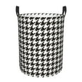 thumbnail image 1 of Haiem Houndstooth Black And White Leather Dirty Clothes Laundry Basket,Sturdy & Waterproof,Collapsible Round Design For Efficient Space Management,Multi-Purpose Storage Basket, 1 of 8
