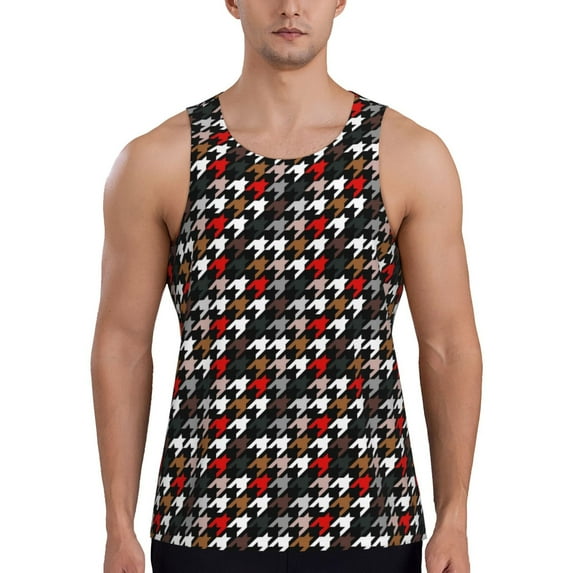 Haiem Houndstooth Green Red Men Workout Tank Top Gym Bodybuilding Sleeveless Muscle T Shirts Athletic Tank Breathable Workout Shirt-3X-Large