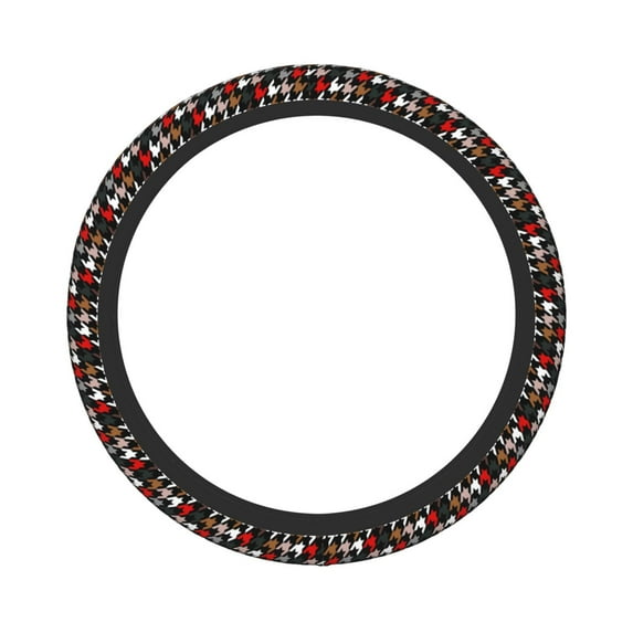 Haiem Houndstooth Green Red Print Steering Wheel Cover 15 Inches for Women Men, Neoprene Anti-Slip Steering Wheel Grip Wrap Car Accessories Protective Case Cover for Vehicle Truck SUV