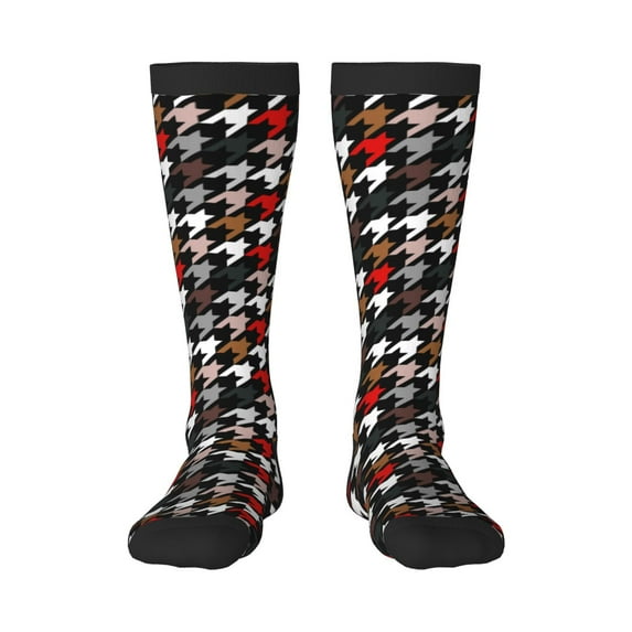 Haiem Houndstooth Green Red Socks, Funny Novelty Crazy Design Cotton Socks Sports Socks Knee High Socks For Men, Women,1Pairs - Gift For Working Friends