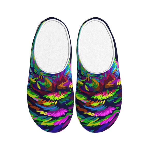 Haiem Howling Wolf Print Women's Fuzzy Memory Foam House Slipper Cozy Home Footwear Non-slip Winter Slippers-35/36