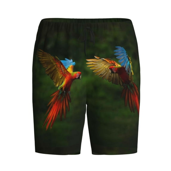 Haiem Hybrid Parrot in the Forest Men's Pajama Short with Soft Woven Cotton Elastic Waistband Sleep Short-3X-Large
