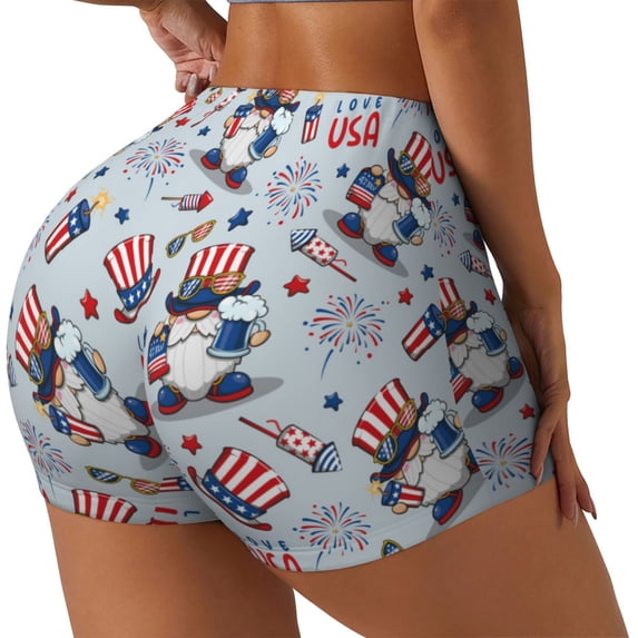 Haiem I Love USA No Front Seam Biker Shorts for Women Yoga Workout Gym Bike Shorts with Tummy Control Moisture-Wicking-Medium