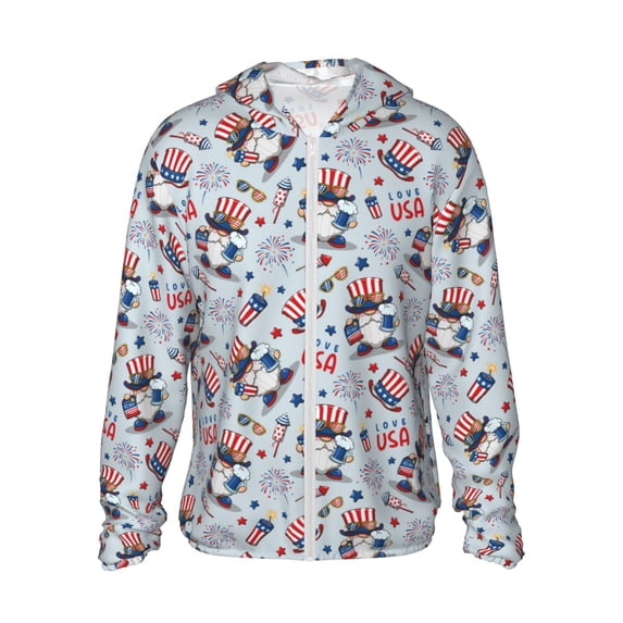 Haiem I Love USA UPF 50+ Fishing Shirts for Men Long Sleeve UV Sun Protection Hoodie Non-Mask Outdoor Hiking Shirts