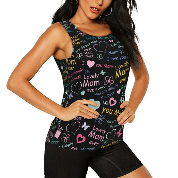 Haiem I love you Mom Workout Tank Tops for Women, Athletic Sports Slim-Fit Tank Tops, Compression Sleeveless Dry Fit Shirts,Athletic Shirt-Small