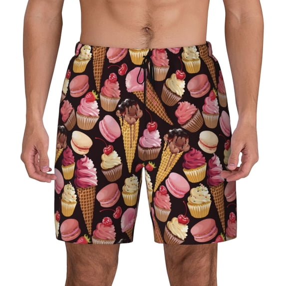Haiem Ice Cream Cake Mens Swim Trunks with Compression Liner 2 in 1 Swimming Shorts Stretch Swimwear Quick Dry,Board Shorts-Medium