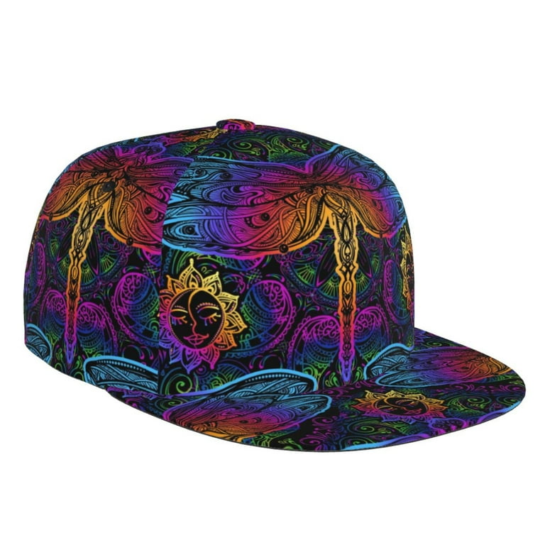 Haiem Indian Mandalas Dragonfly Classic Snapback Cap Flat Bill Hat Baseball Cap Adjustable Size Cotton Dad Hat