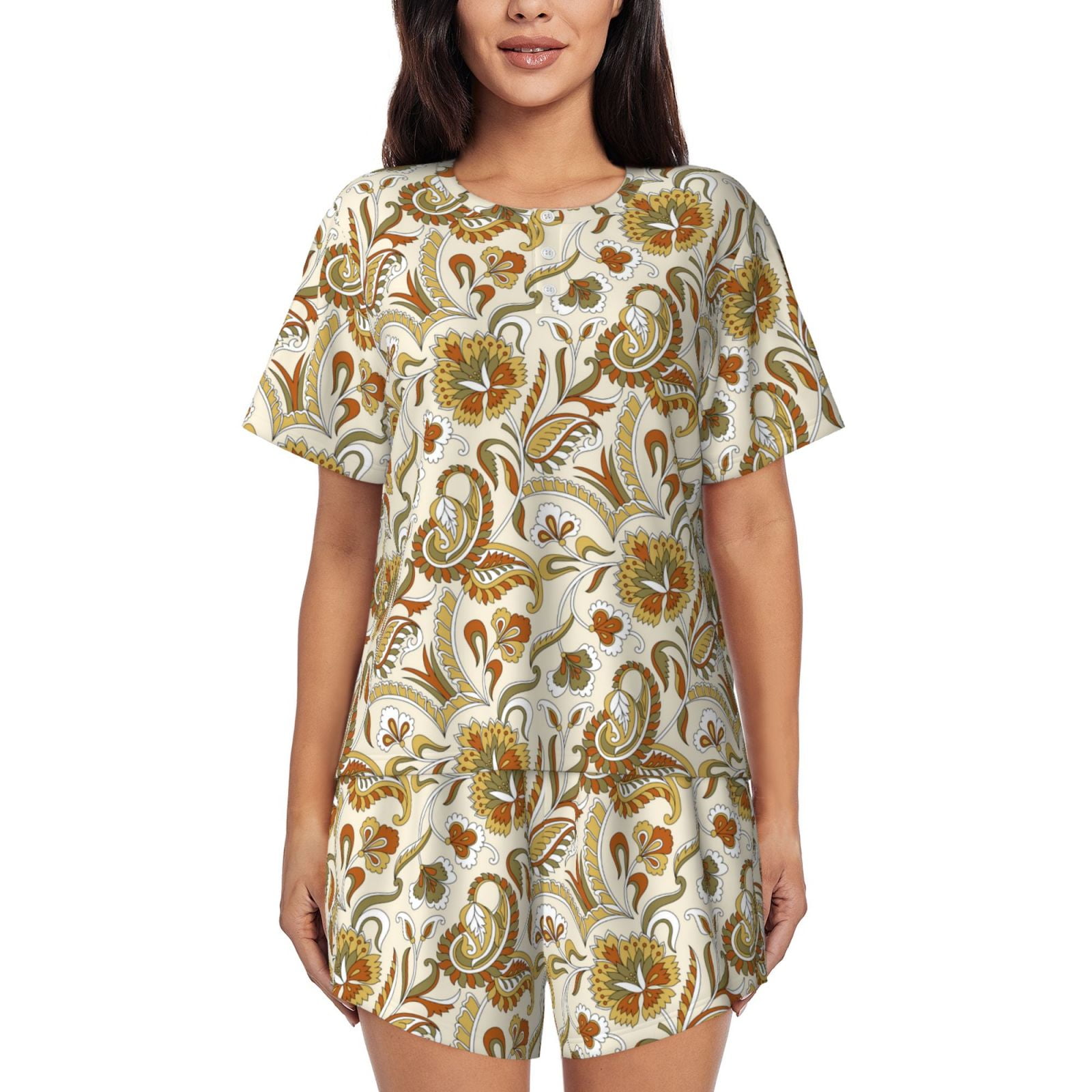 Women's Paisley Print 3-Piece Sleepwear Set, Shrug with Cami and Pyjama