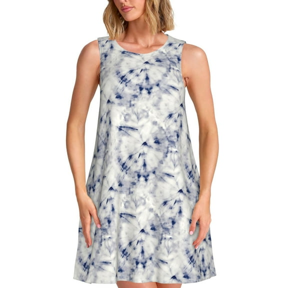 Haiem Indigo Tie Dye for Women’s Summer Dresses – Casual Sleeveless Tank Loose Sundress, Lightweight Beach Dress