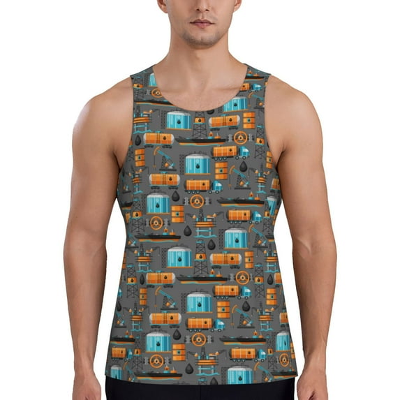 Haiem Industrial Transportation Men Workout Tank Top Gym Bodybuilding Sleeveless Muscle T Shirts Athletic Tank Breathable Workout Shirt-Small