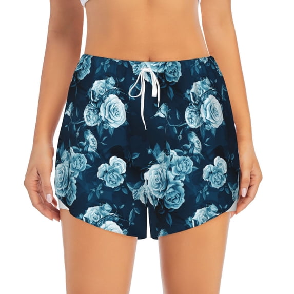 Haiem Ink Rose Women's 2 in 1 Running Shorts - Lightweight Athletic Workout Gym Yoga Breathable Sports Shorts Liner with Phone Pockets-Small