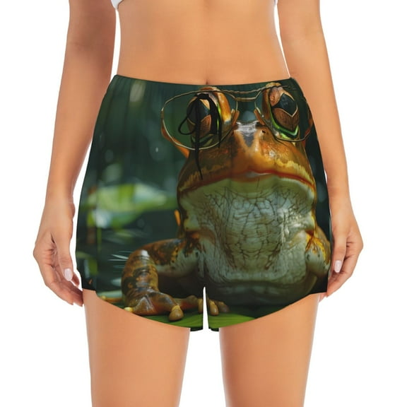 Haiem Intellectual Frog Pond Women's 2 in 1 Running Shorts - Lightweight Athletic Workout Gym Yoga Breathable Sports Shorts Liner with Phone Pockets-Medium