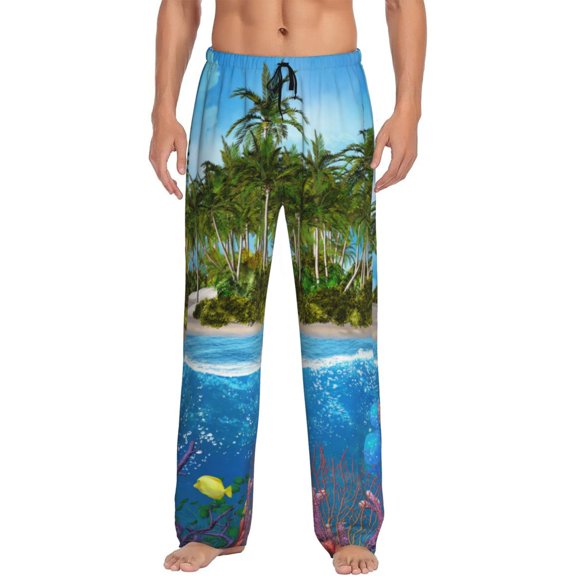 Haiem Island And Coral Reef Men's Pajama Pants Ultra Lightweight Pjs Bottoms Sleepwear Bottom Pants With Pocket Drawstring-Medium