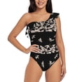 thumbnail image 1 of Haiem Japanese White Crane Women's One Piece Swimsuits Tummy Control One Shoulder Bathing Suits Ruffle Swimwear-Small, 1 of 8