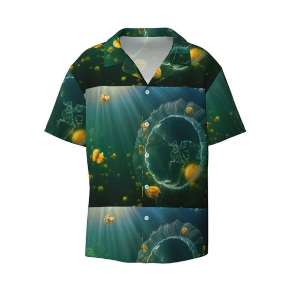 Haiem Jelly Fish Men's Casual Shirts Short Sleeve Button Down Shirts Fashion Textured Summer Beach Shirt-4X-Large