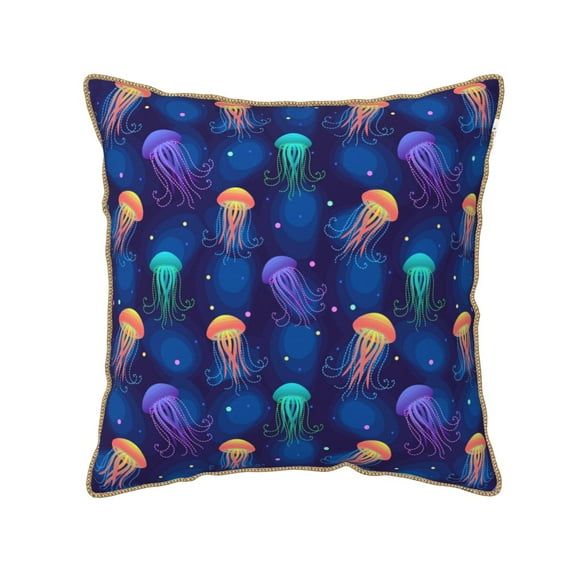 Haiem Jellyfish colorful Print Velvet Soft Solid Decorative Square Throw Pillow Covers Set with Elegant Piping Christmas Cushion Case for Sofa Bedroom Car-18"x18"