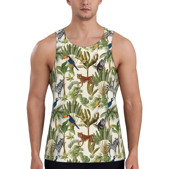 Haiem Jungle Animals Men Workout Tank Top Gym Bodybuilding Sleeveless Muscle T Shirts Athletic Tank Breathable Workout Shirt-Medium