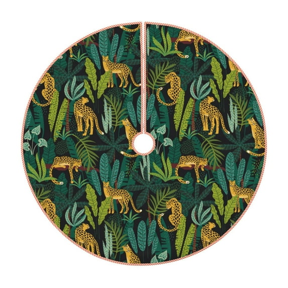 Haiem Jungle Leopard Yellow Pattern Christmas Tree Skirt Merry Christmas Party Christmas Tree Decoration,New Year Decorations-48"