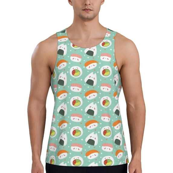 Haiem Kawaii Sushi Men Workout Tank Top Gym Bodybuilding Sleeveless Muscle T Shirts Athletic Tank Breathable Workout Shirt-X-Large