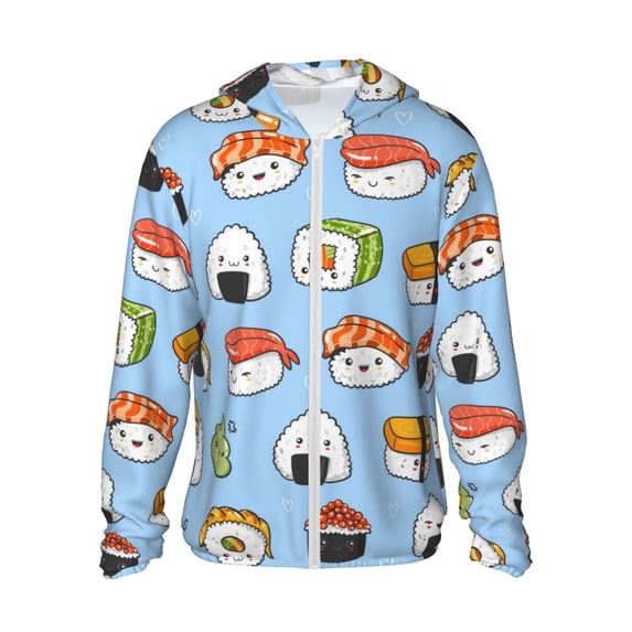 Haiem Kawaii Sushi UPF 50+ Fishing Shirts for Men Long Sleeve UV Sun Protection Hoodie Non-Mask Outdoor Hiking Shirts