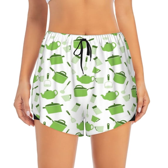 Haiem Kitchen Utensiles Cooking Pots Women's 2 in 1 Running Shorts - Lightweight Athletic Workout Gym Yoga Breathable Sports Shorts Liner with Phone Pockets-Large