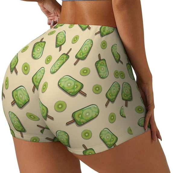 Haiem Kiwi Ice Cream No Front Seam Biker Shorts for Women Yoga Workout Gym Bike Shorts with Tummy Control Moisture-Wicking-Large
