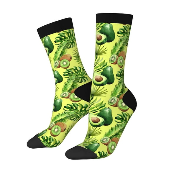 Haiem Kiwi and Avocado Pattern Crew Socks – Soft & Durable Moisture-wicking Socks, Stay-Up Fit for Business, Work, and Casual Wear Size 5-11