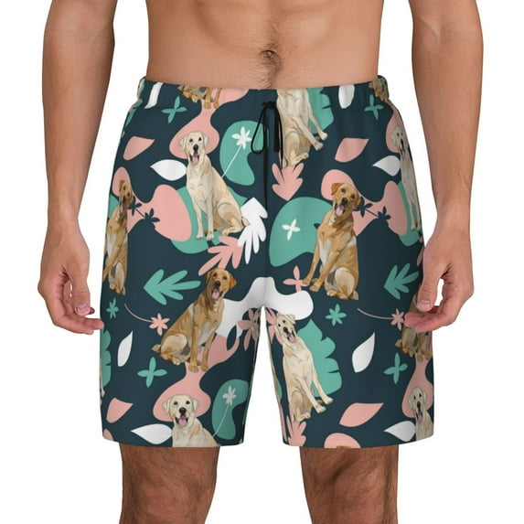 Haiem Labrador Retriever Dog Mens Swim Trunks with Compression Liner 2 in 1 Swimming Shorts Stretch Swimwear Quick Dry,Board Shorts-Small